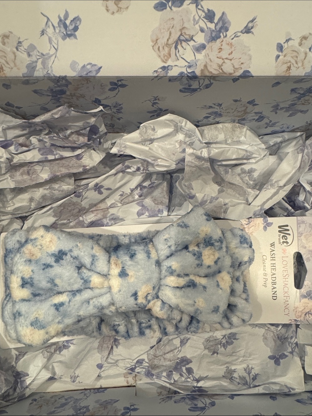 LoveShackFancy Light Blue and Cream Plush Bow Headband